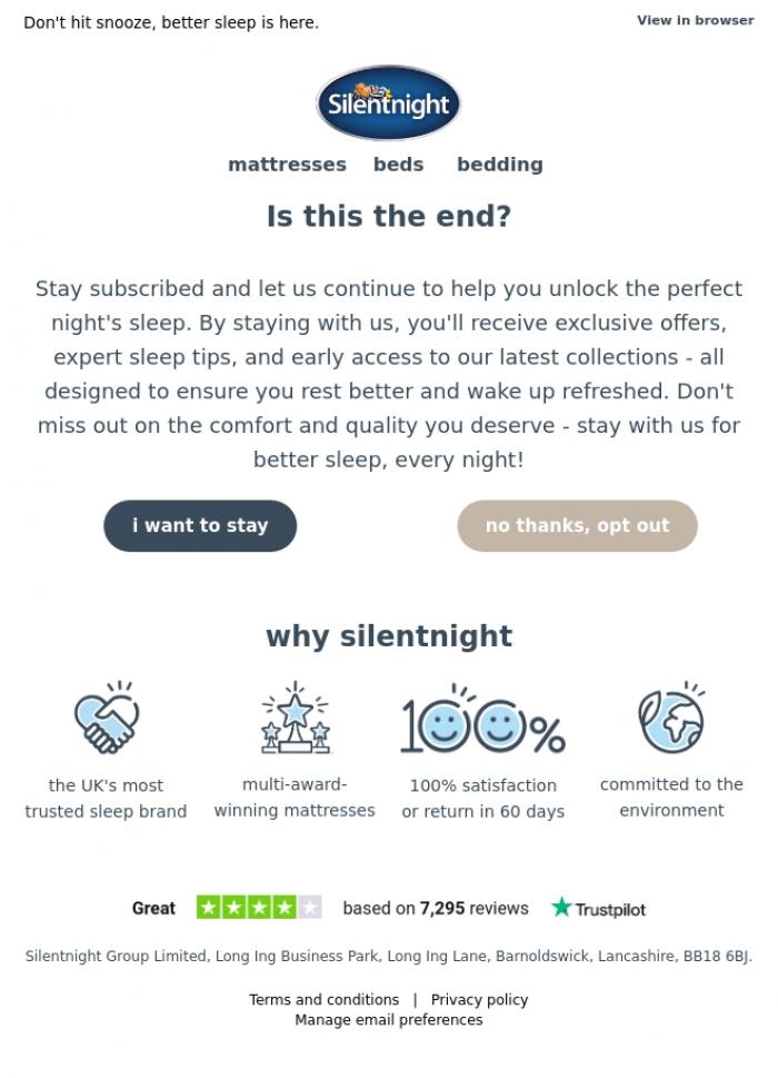 Email Design Inspiration from Silentnight, Is this the final goodbye?
