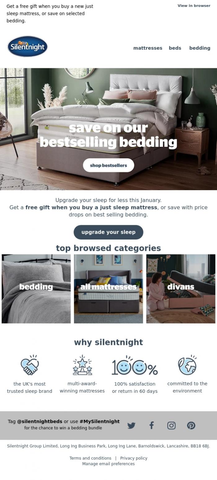 Email Design Inspiration from Silentnight, Don't miss out on January savings!