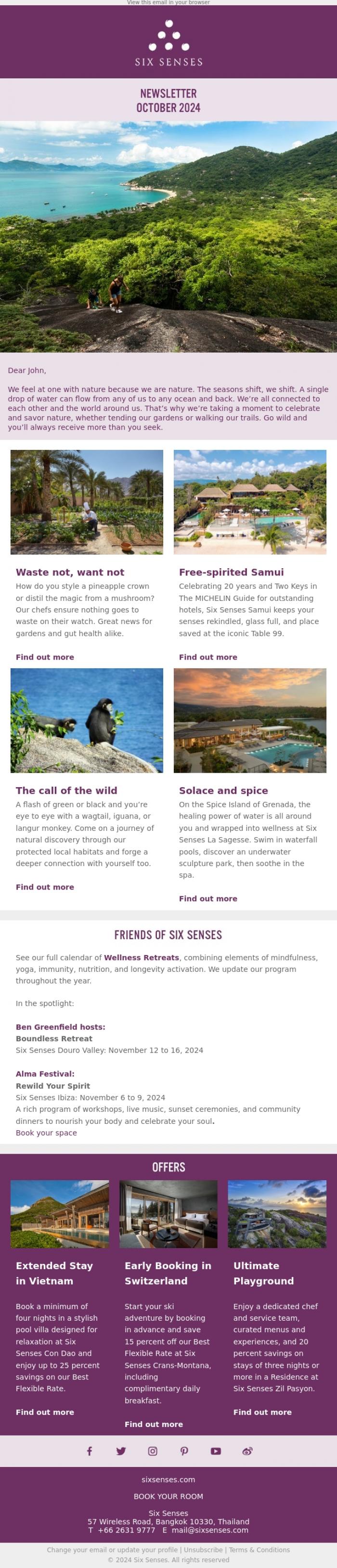 Email Design Inspiration from Six Senses, Walk on the wild side