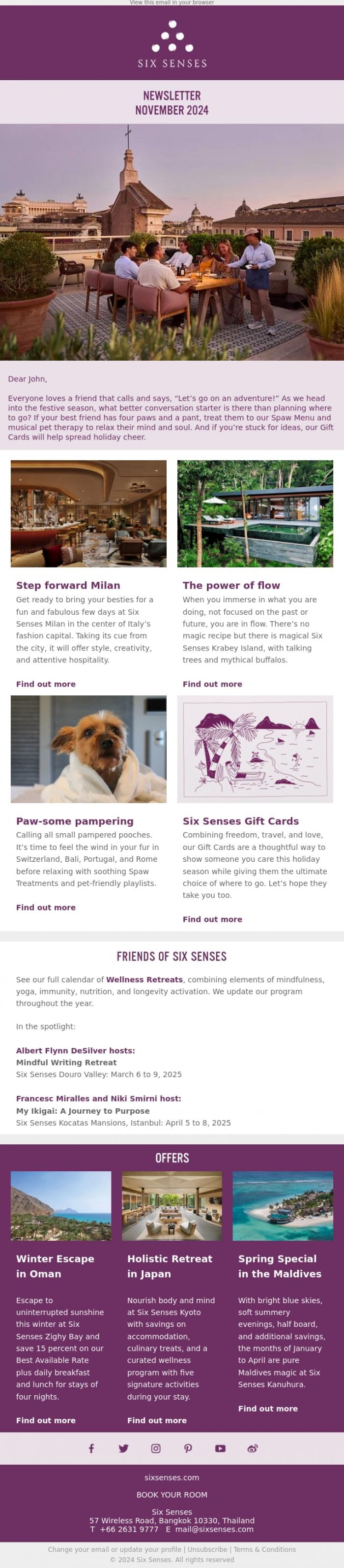 Email Design Inspiration from Six Senses, (Advent)ure awaits, let's celebrate