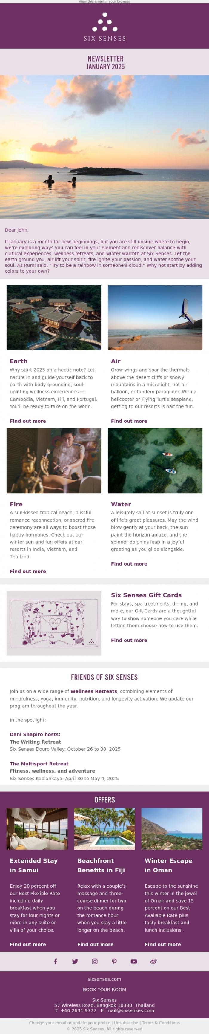 Email Design Inspiration from Six Senses, In your element