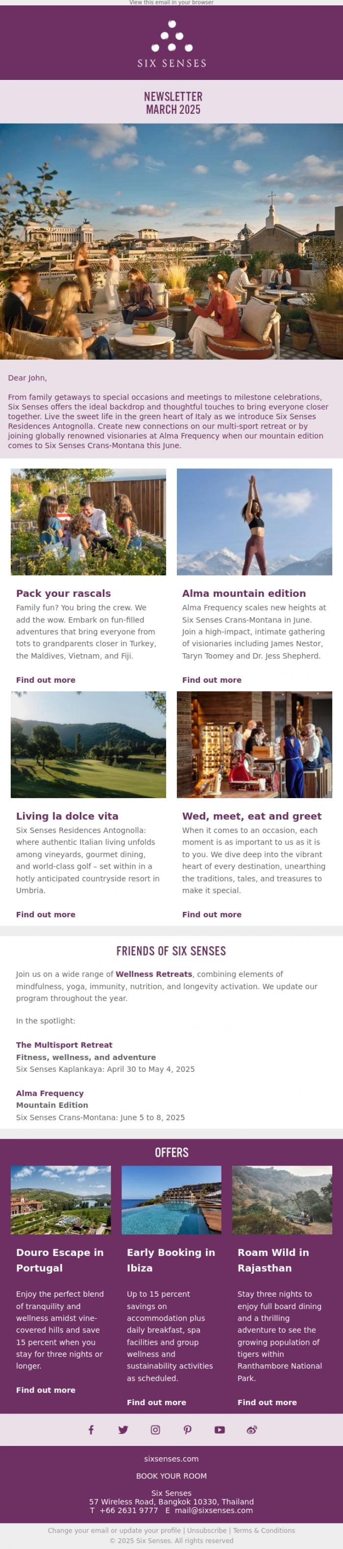 Email Design Inspiration from Six Senses, Perfect how you connect
