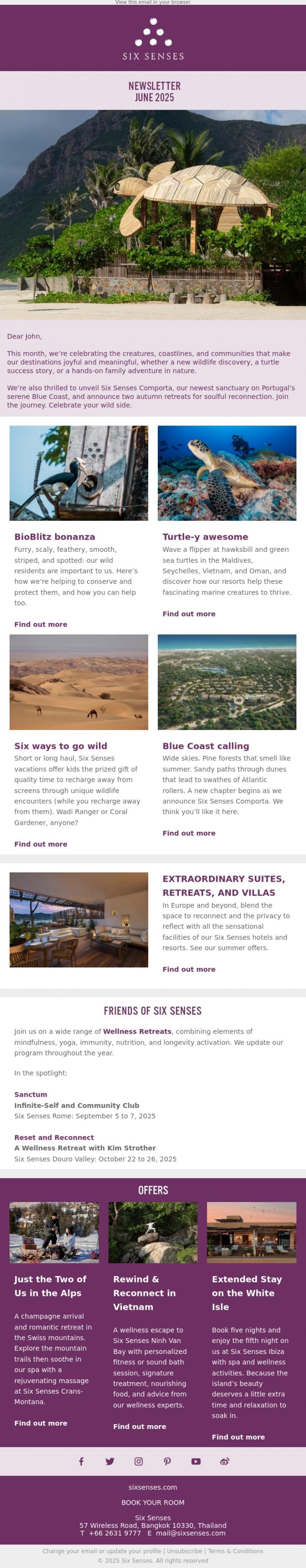 Email Design Inspiration from Six Senses, Wild thing