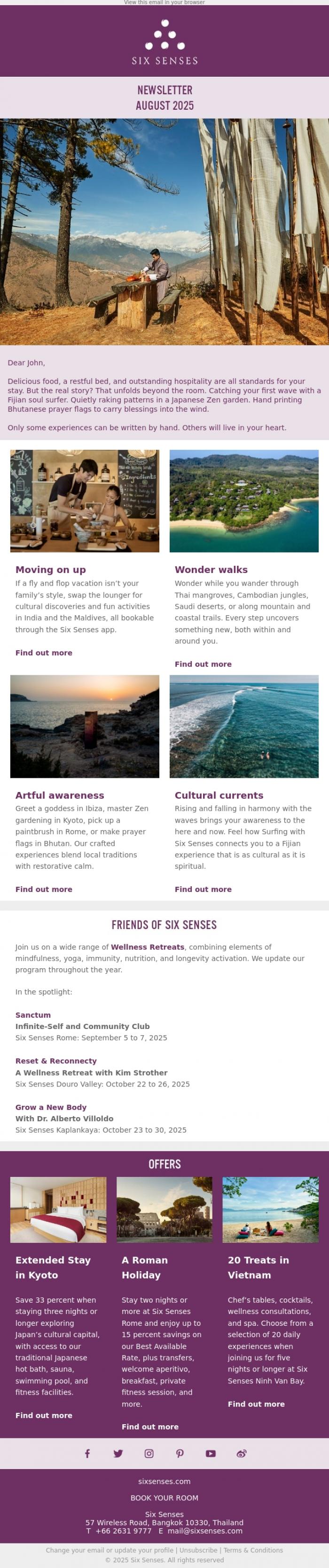 Email Design Inspiration from Six Senses, Curiosity calling