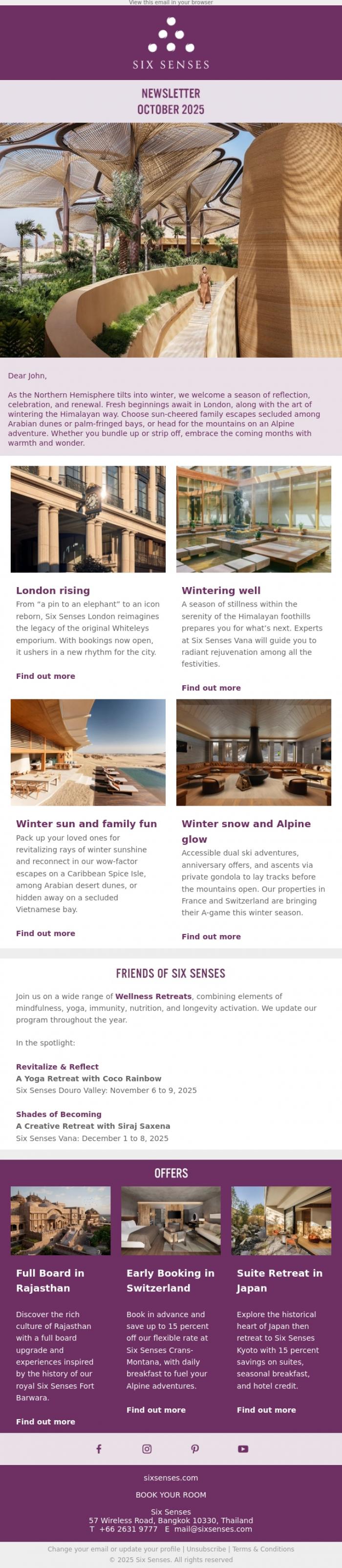 Email Design Inspiration from Six Senses, Winter's first whisper