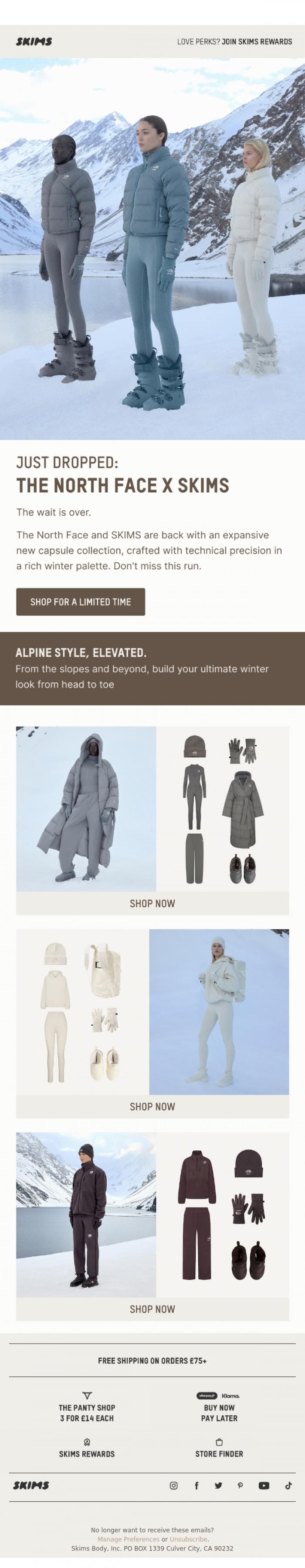 Email Design Inspiration from SKIMS, Now Available: The North Face x SKIMS