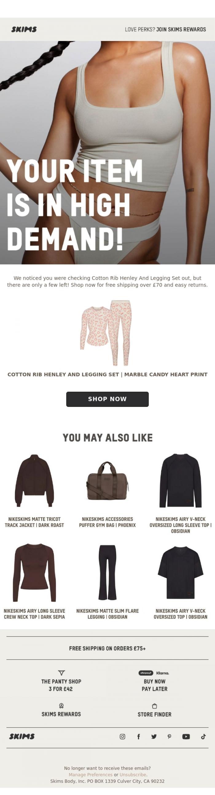 Email Design Inspiration from SKIMS, We're almost out of the style you love!