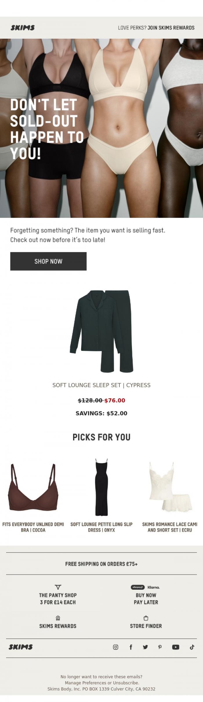 Email Design Inspiration from SKIMS, PRICE DROP ENDING SOON