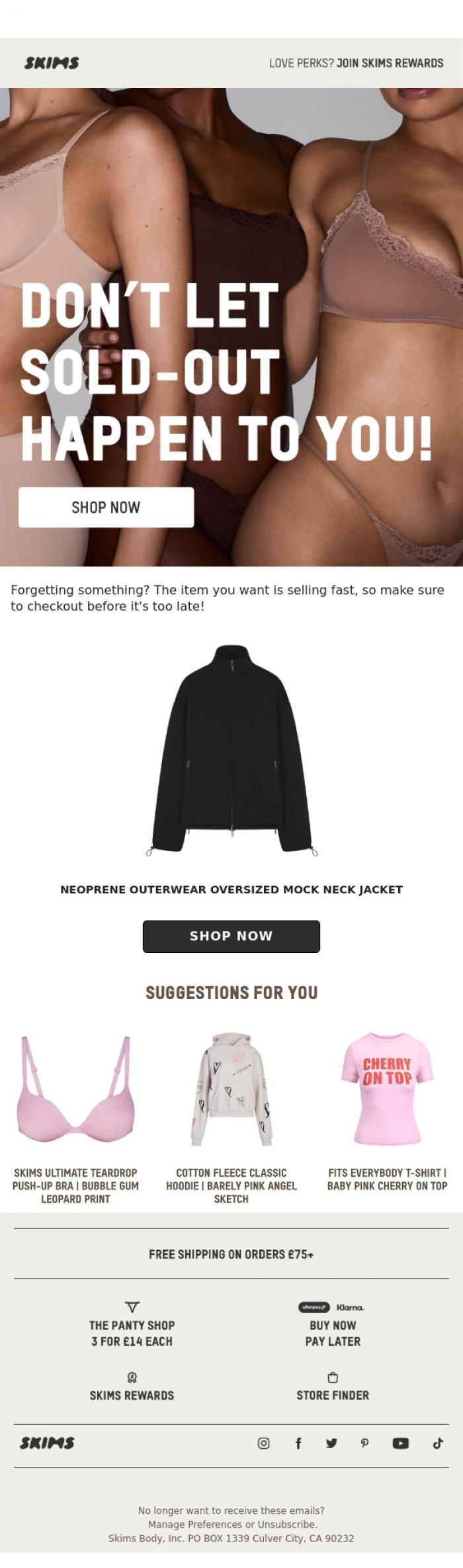 Email Design Inspiration from SKIMS, Your cart is about to expire!