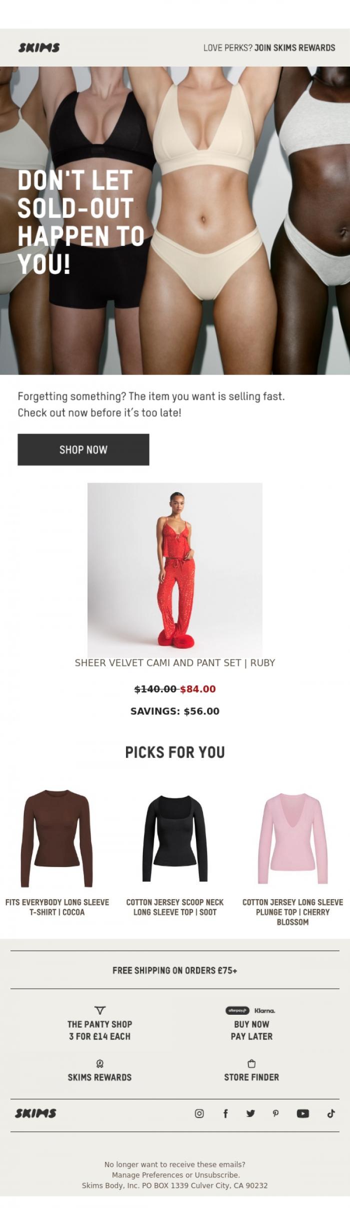 Email Design Inspiration from SKIMS, PRICE DROP ENDING SOON