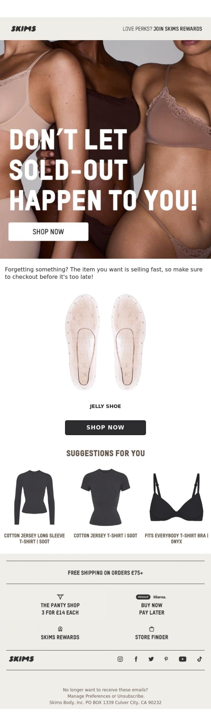 Email Design Inspiration from SKIMS, Your cart is about to expire!