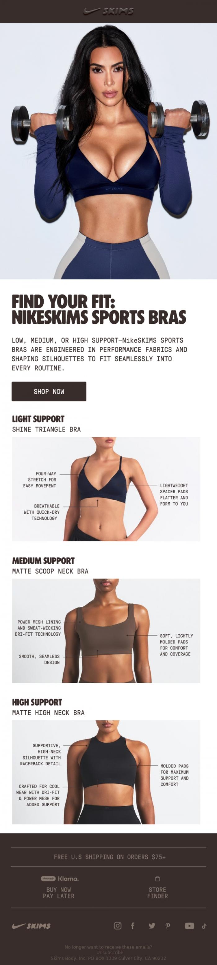 Email Design Inspiration from SKIMS, NIKESKIMS BRAS FOR EVERY ROUTINE