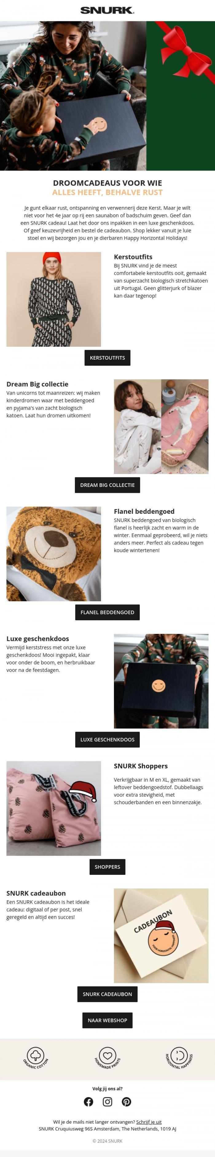 Email Design Inspiration from SNURK, 🎁 Gift guide voor wie alles heeft, behalve rust