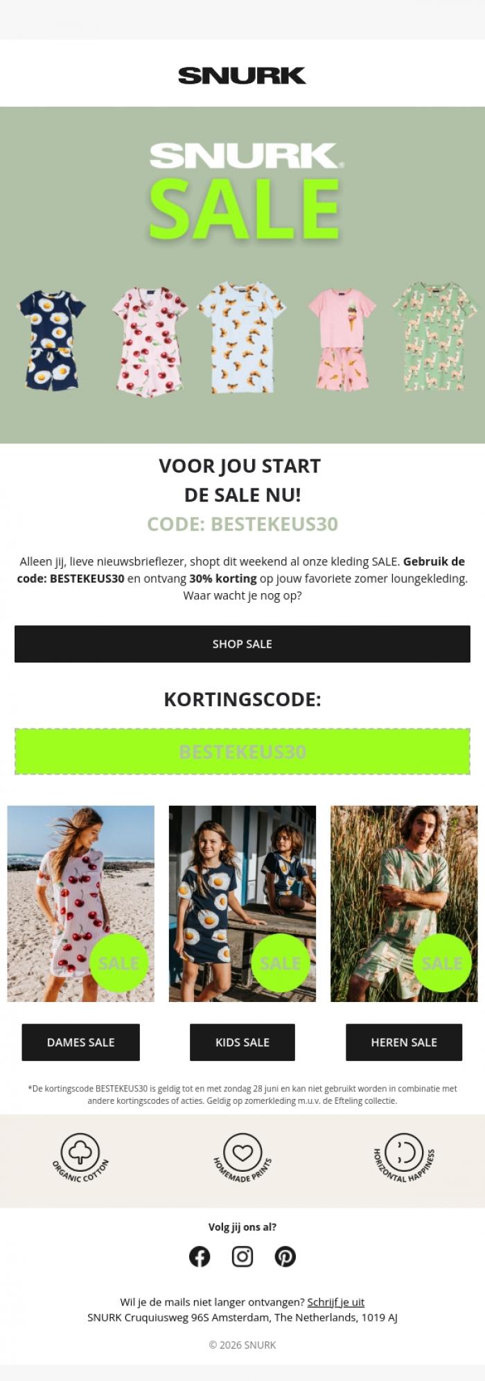 Email Design Inspiration from SNURK, 🚨 EARLY ACCESS OP ONZE KLEDING SALE!