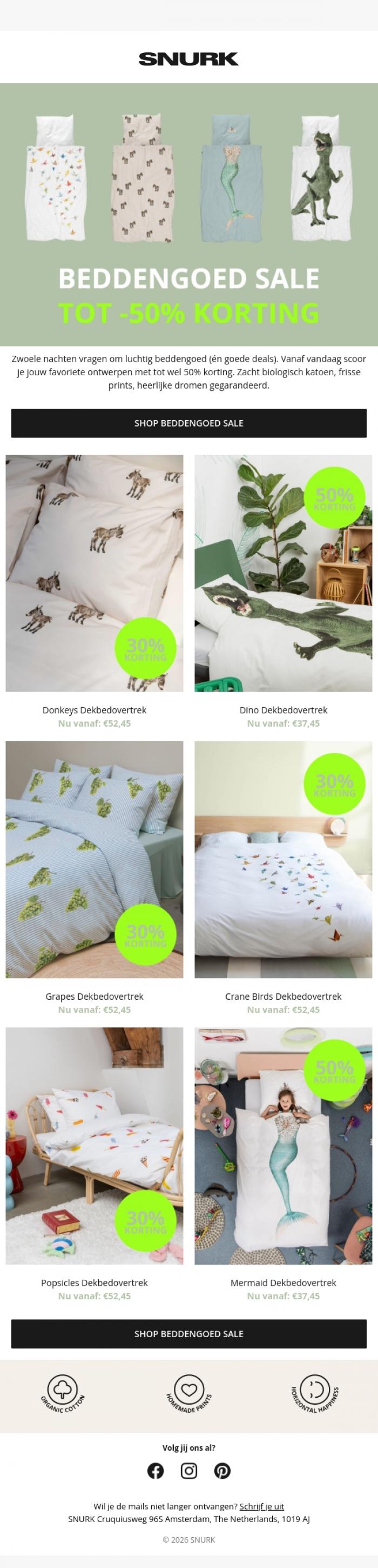 Email Design Inspiration from SNURK, 🔥 Onze beddengoed SALE is begonnen!