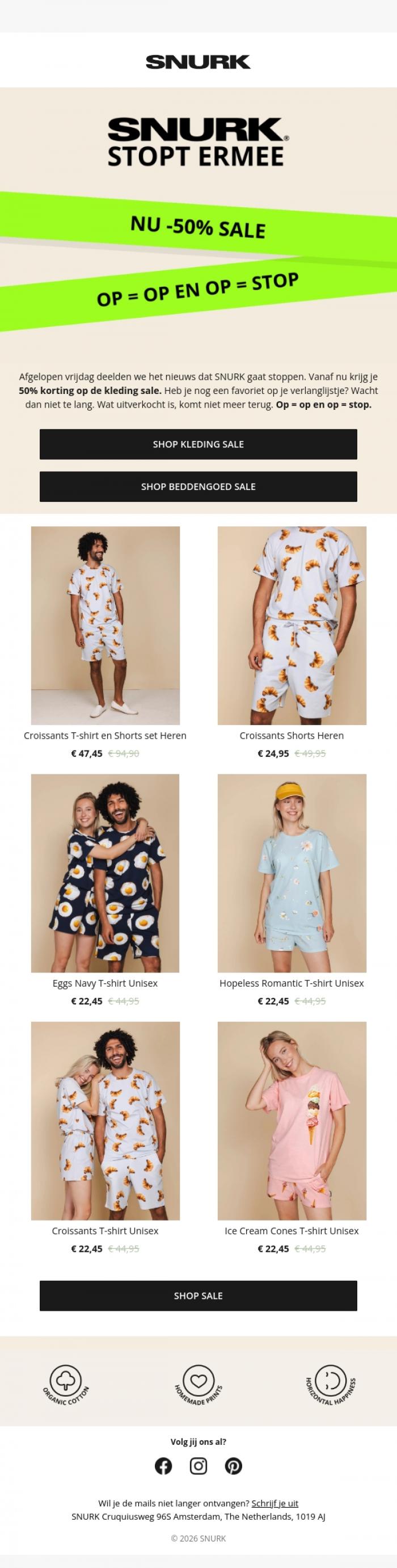 Email Design Inspiration from SNURK, Nu 50% korting. Op bijna alles