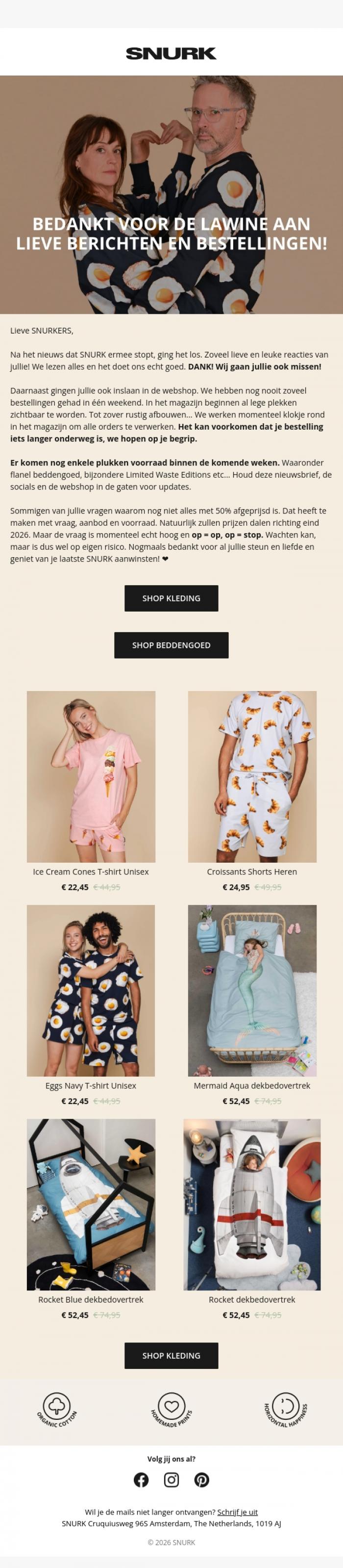 Email Design Inspiration from SNURK, 🔥 Wow... De voorraad vliegt de deur uit! 🌪️