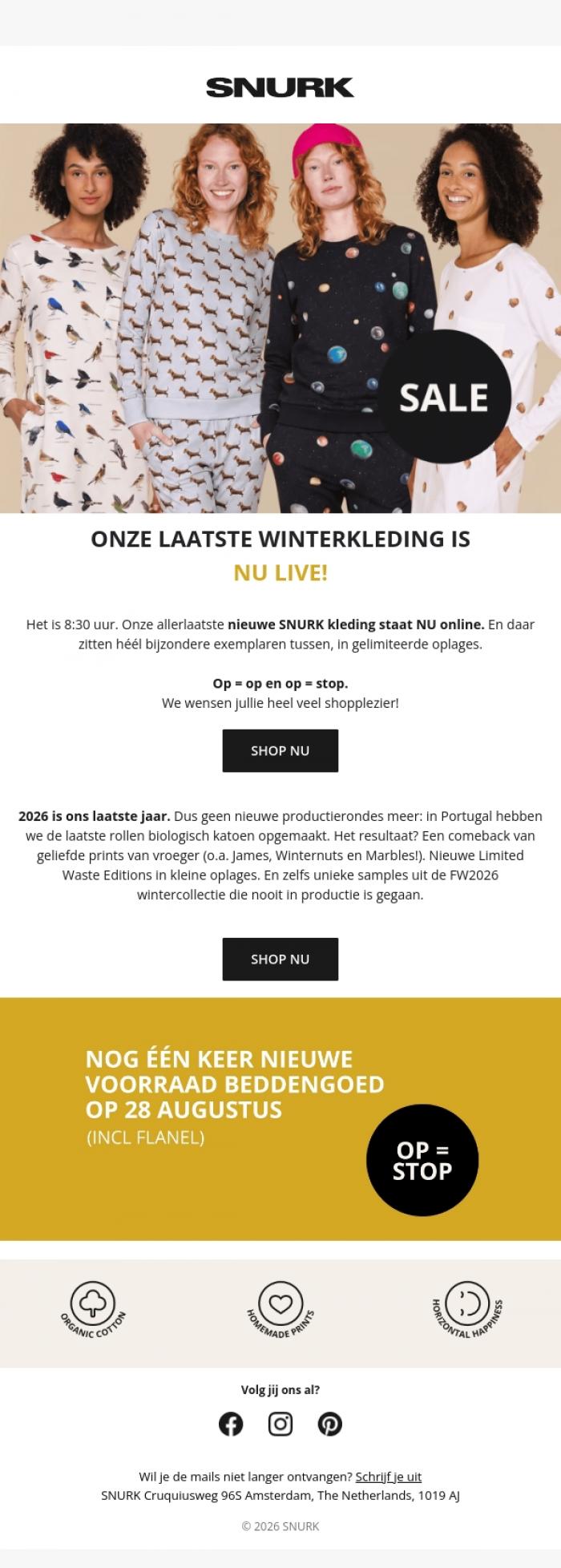 Email Design Inspiration from SNURK, 🚀 NU LIVE: De allerlaatste nieuwe SNURK kleding