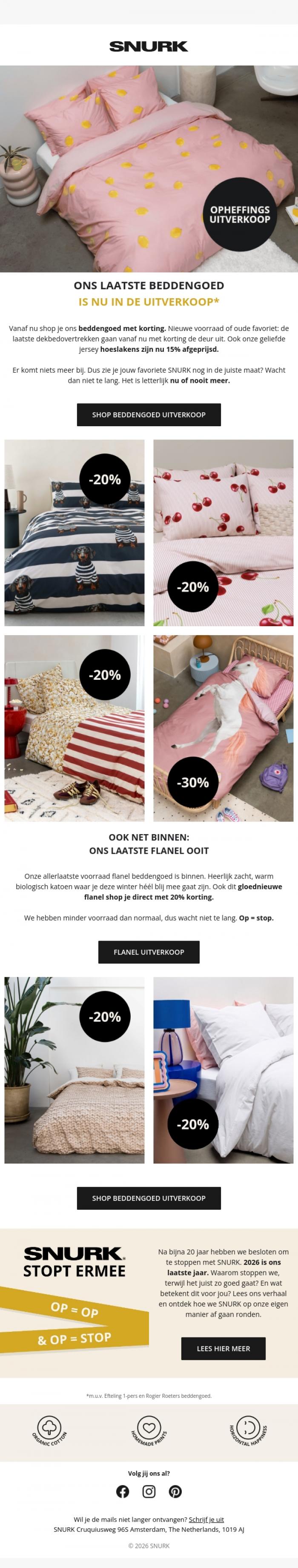 Email Design Inspiration from SNURK, 🤩 ONS LAATSTE BEDDENGOED IS NU IN DE UITVERKOOP
