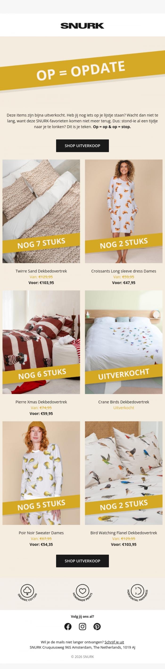 Email Design Inspiration from SNURK, Deze favorieten zijn bijna op! 👀