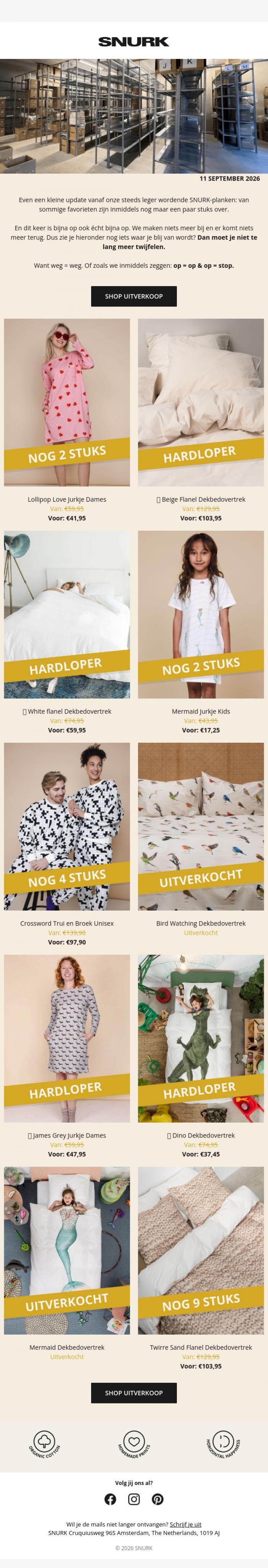 Email Design Inspiration from SNURK, Laatste stuks, laatste kans