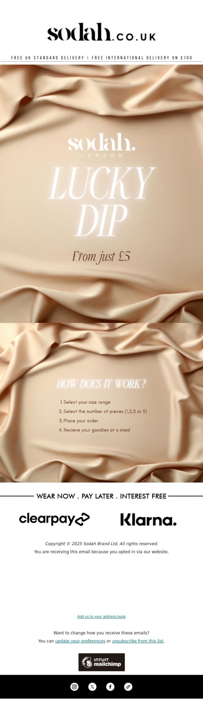 Email Design Inspiration from Sodah Brand, Feeling Lucky? Shop Lucky Dip!🤞