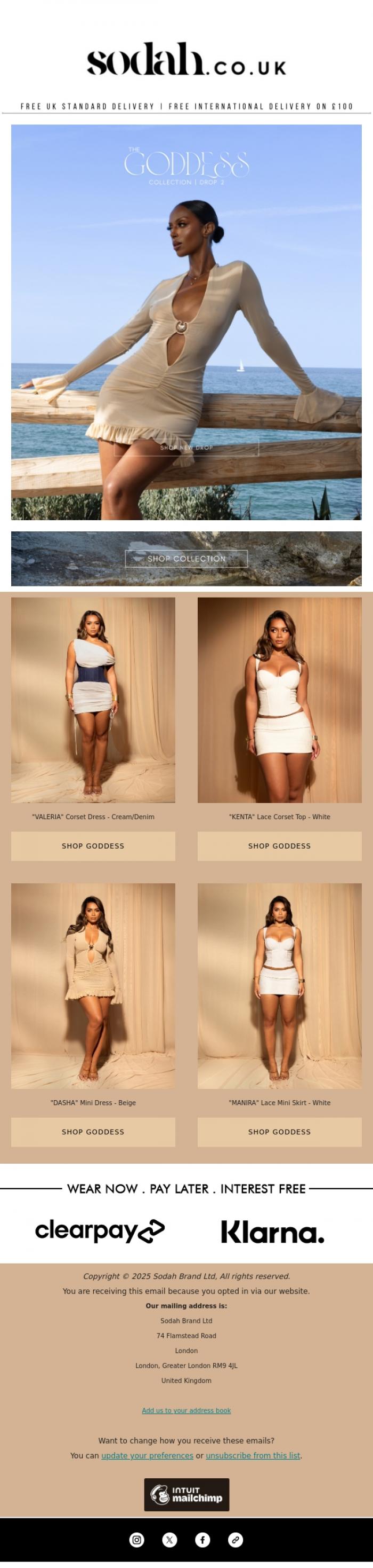 Email Design Inspiration from Sodah Brand, The Goddess Collection | Drop 2 | Now Live 🌟