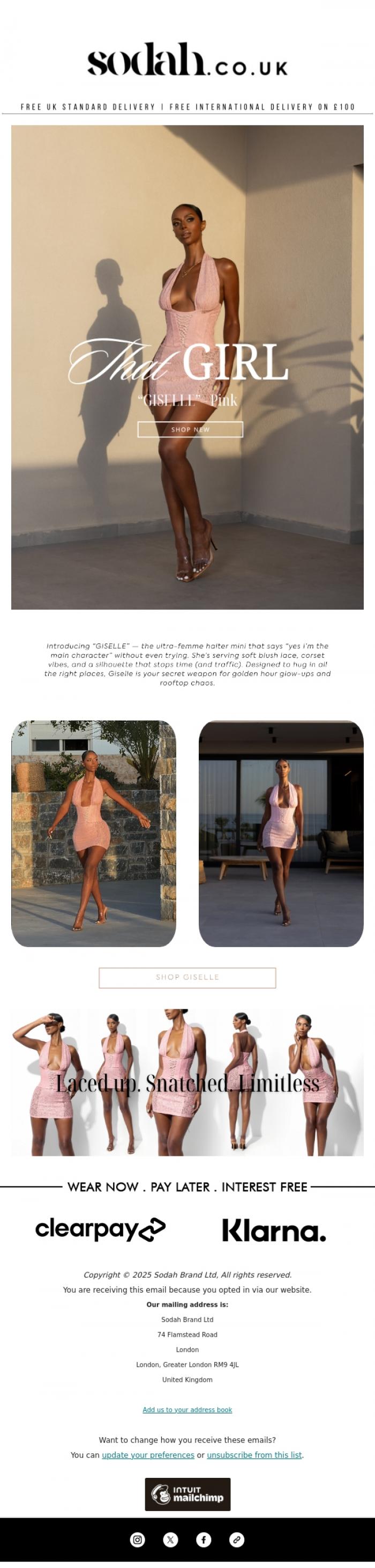 Email Design Inspiration from Sodah Brand, 🔥 Just Dropped: The GISELLE Pink Dress is THAT Girl