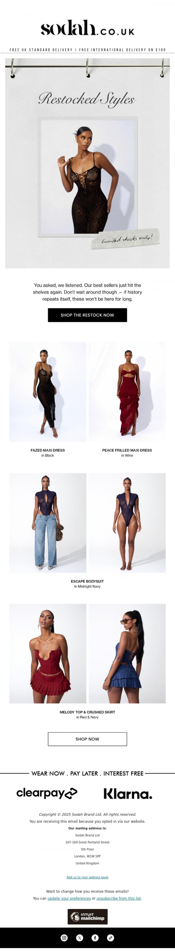 Email Design Inspiration from Sodah Brand, They're back 👀 Best sellers just restocked