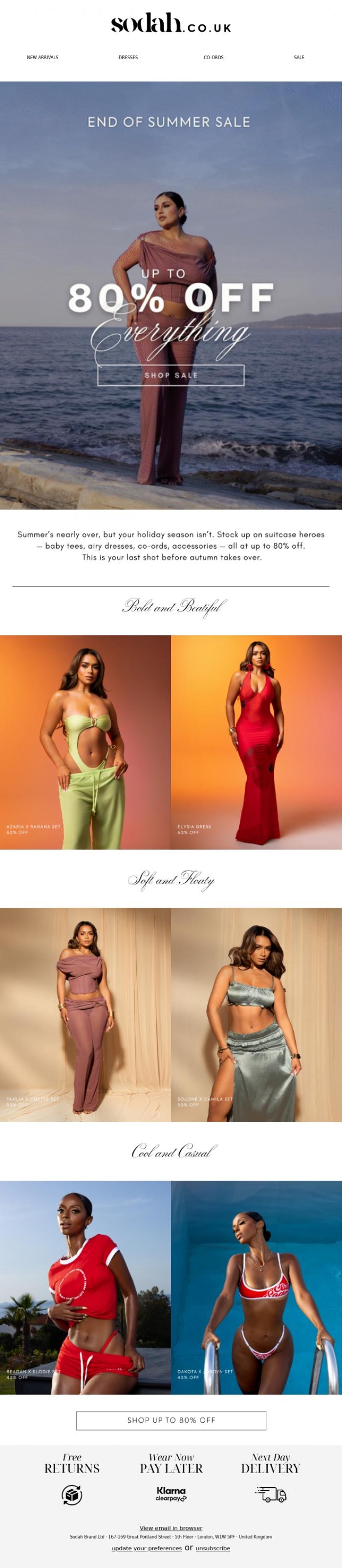 Email Design Inspiration from Sodah Brand, BYE SUMMER, HELLO 80% OFF 🌊