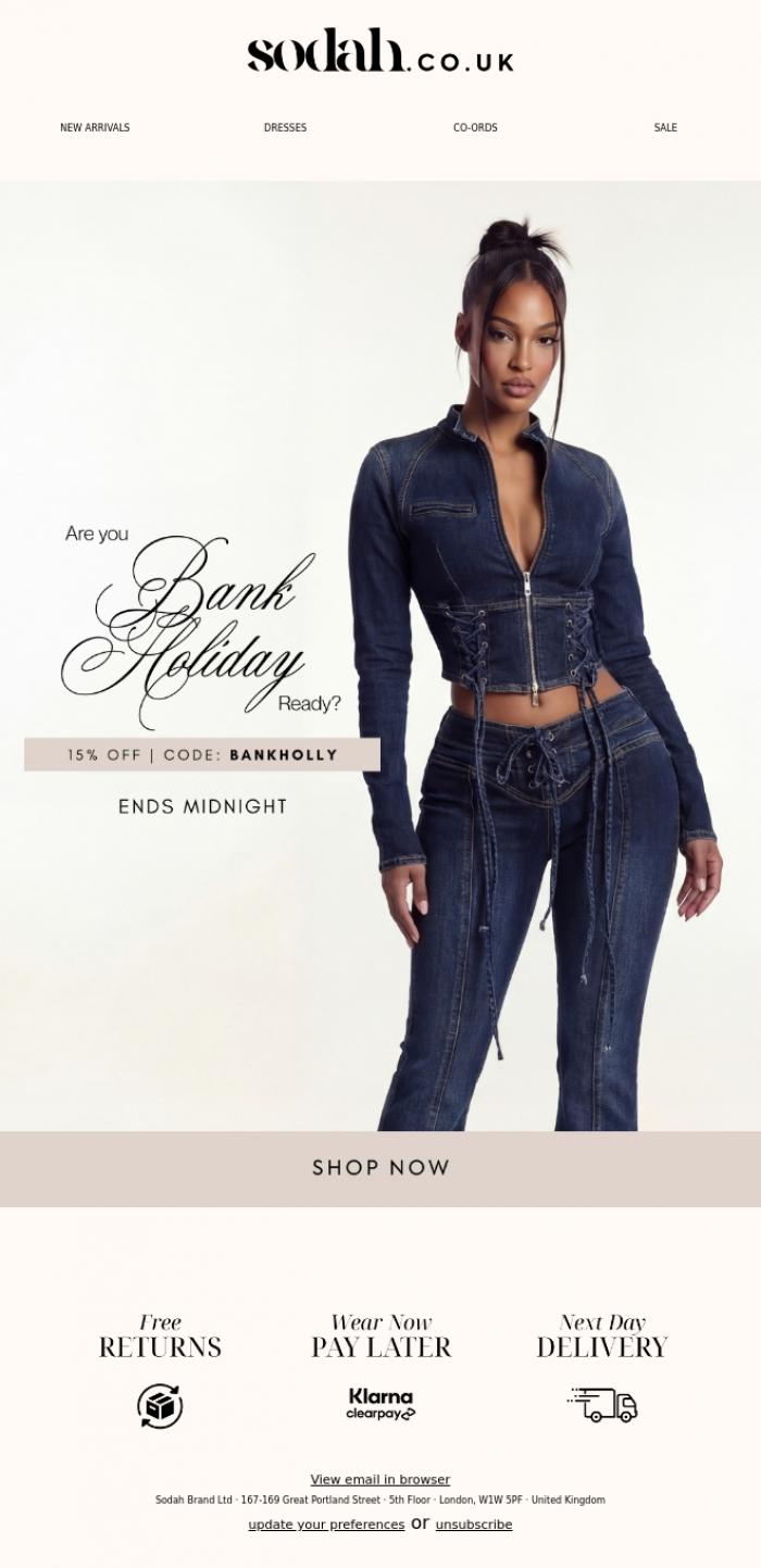 Email Design Inspiration from Sodah Brand, Last call: 15% off ends tonight