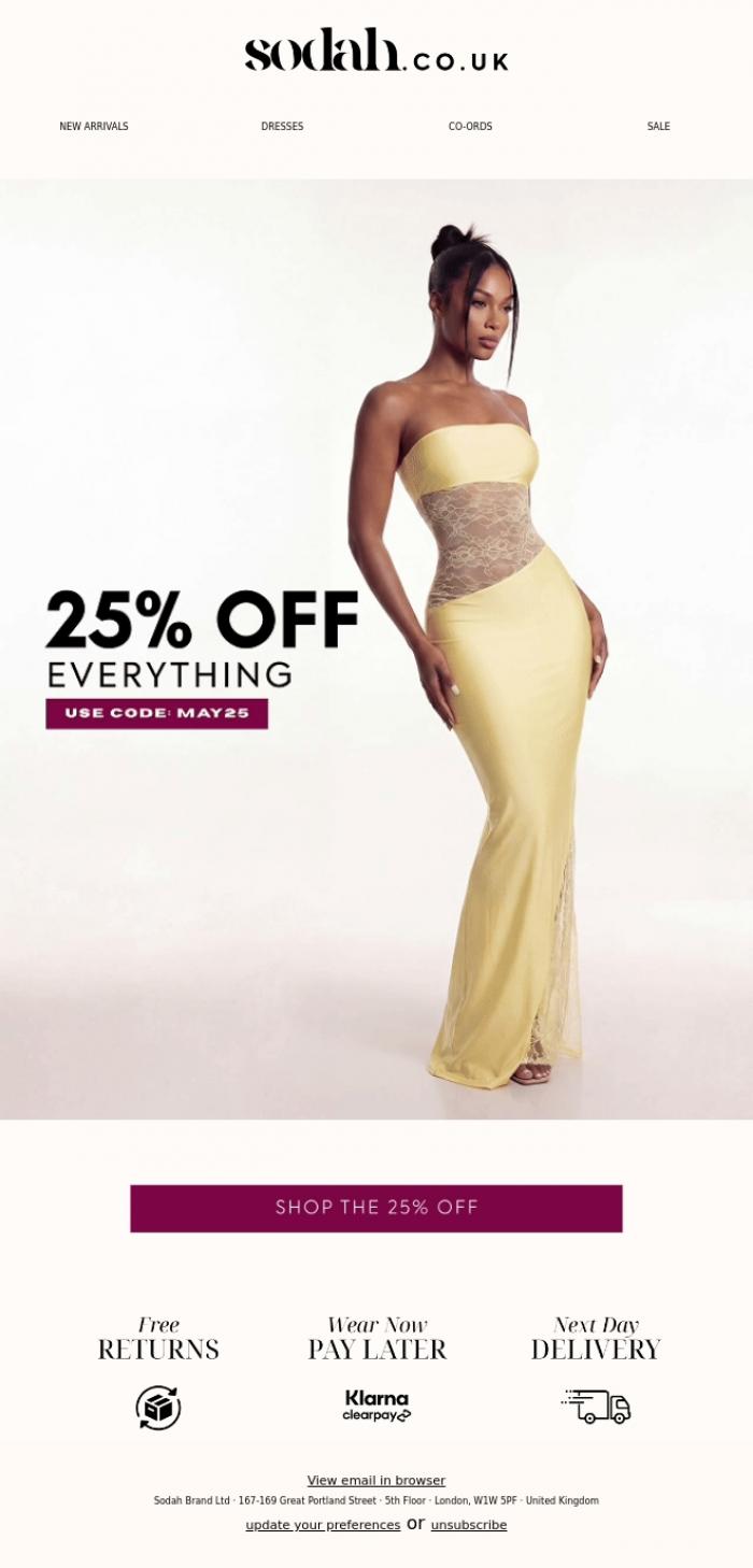 Email Design Inspiration from Sodah Brand, 25% Off? Say Less