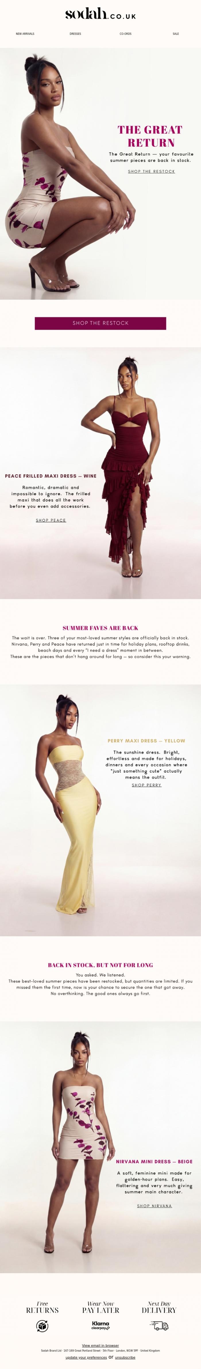 Email Design Inspiration from Sodah Brand, Three bestsellers just returned