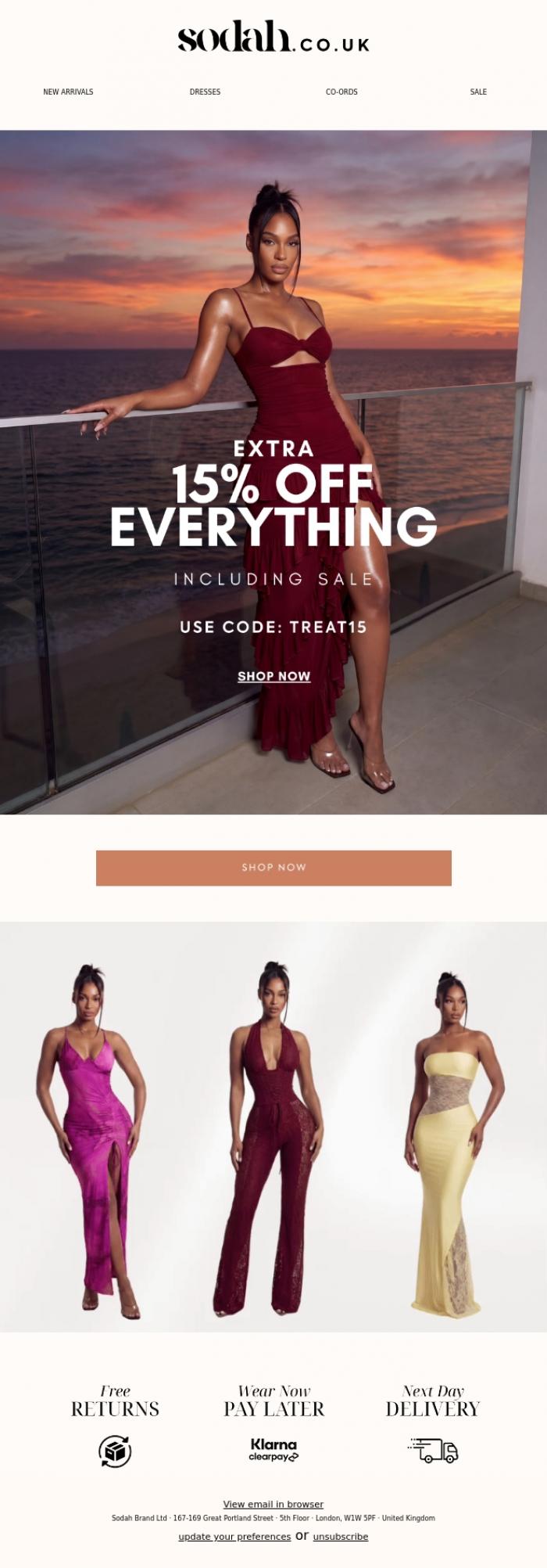 Email Design Inspiration from Sodah Brand, Payday Treat: Extra 15% Off Sale