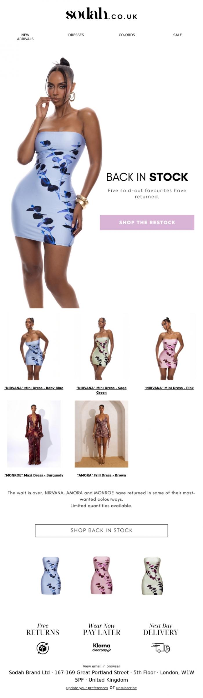 Email Design Inspiration from Sodah Brand, NIRVANA, AMORA + MONROE are back