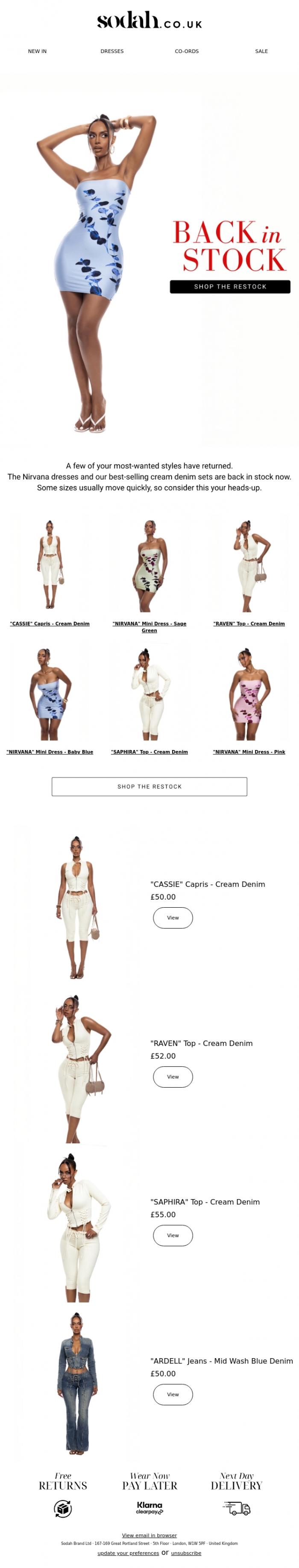 Email Design Inspiration from Sodah Brand, Back in Stock!