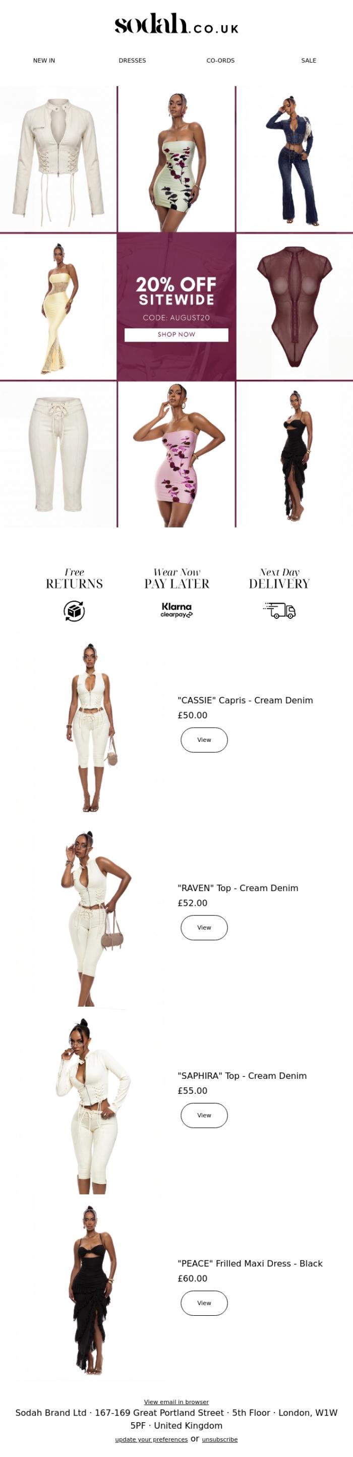 Email Design Inspiration from Sodah Brand, 20% Off SITEWIDE