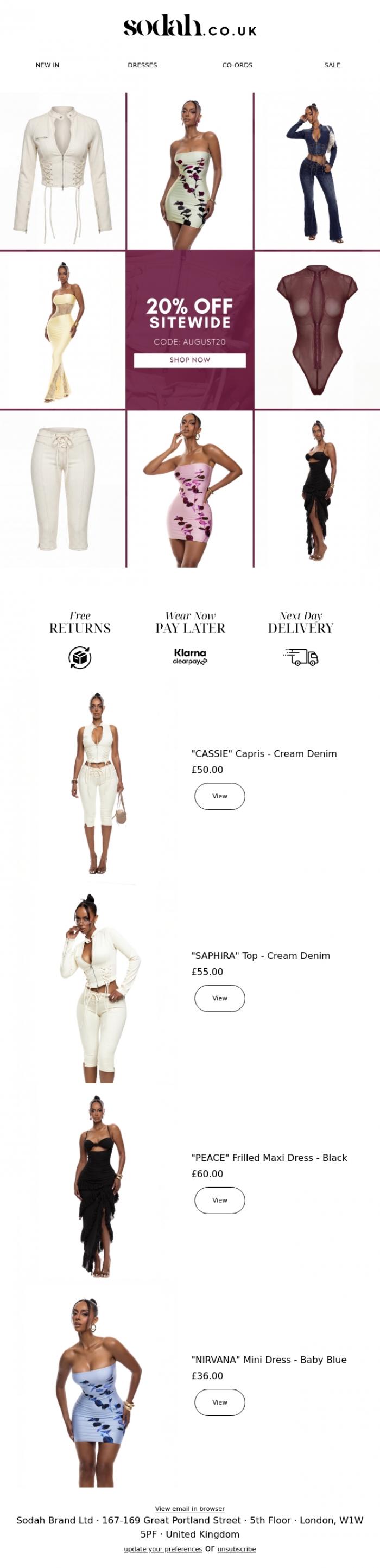 Email Design Inspiration from Sodah Brand, Shop 20% Off Everything!!