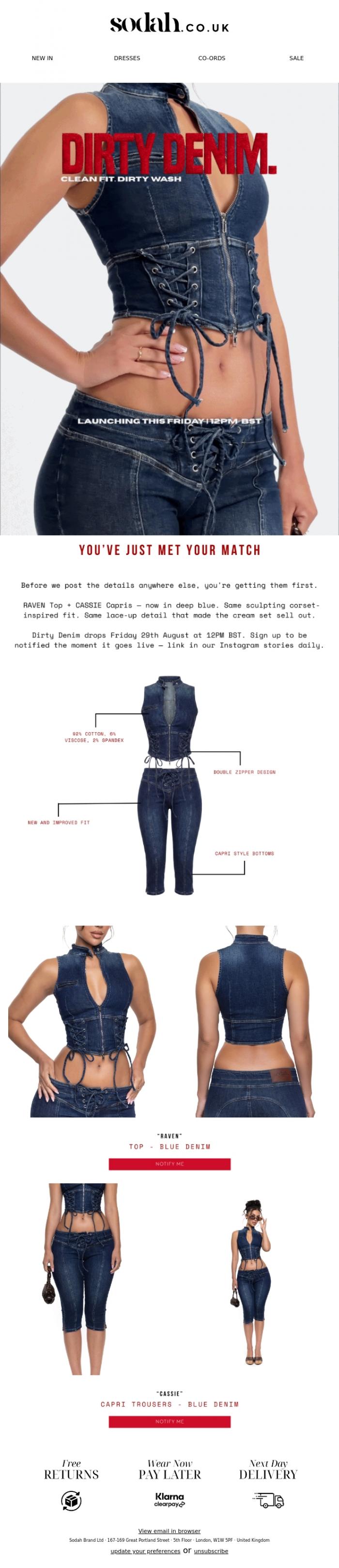 Email Design Inspiration from Sodah Brand, Something Blue is Dropping Friday 💙