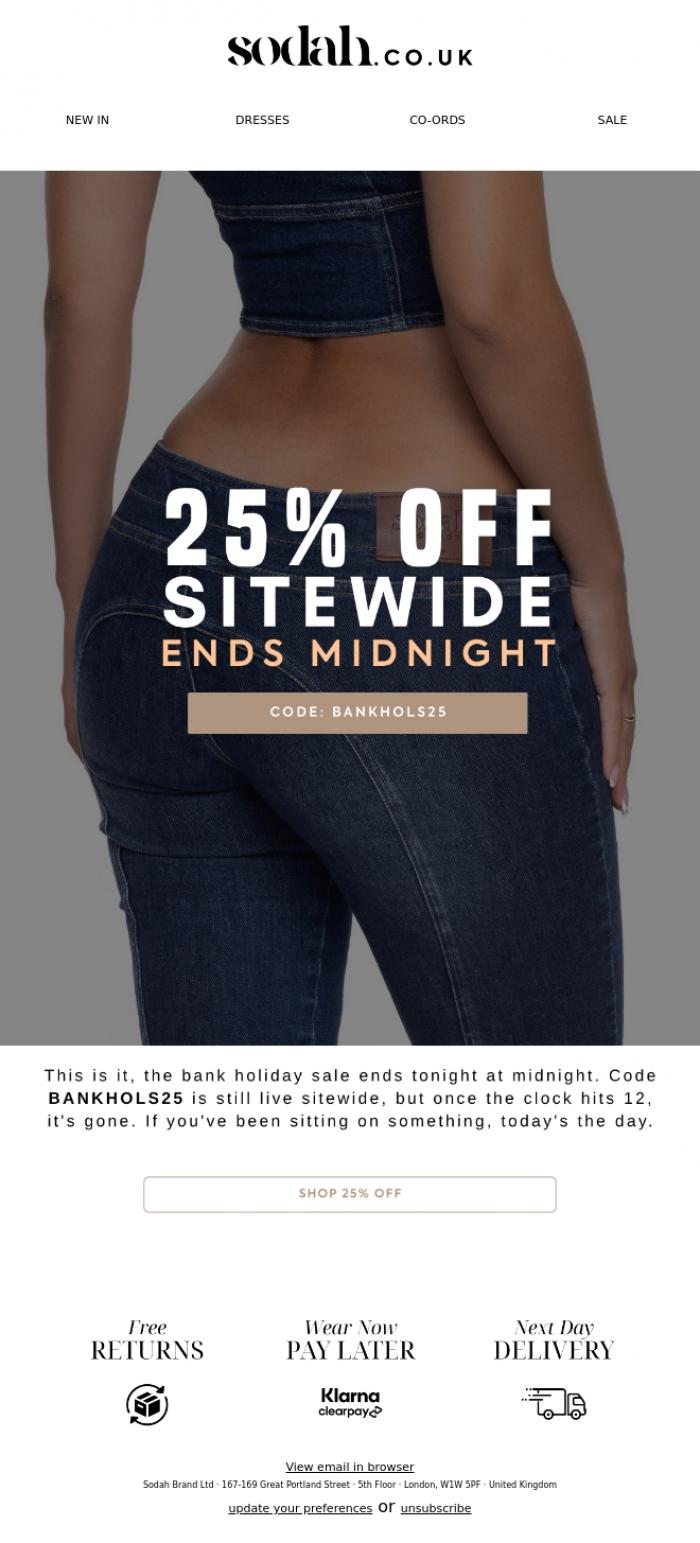 Email Design Inspiration from Sodah Brand, Ends Tonight. 25% Off Sitewide! 💛