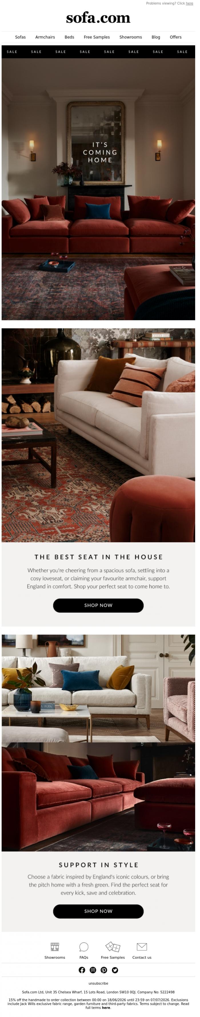 Email Design Inspiration from sofa.com, It's Coming Home... Sit Back & Enjoy