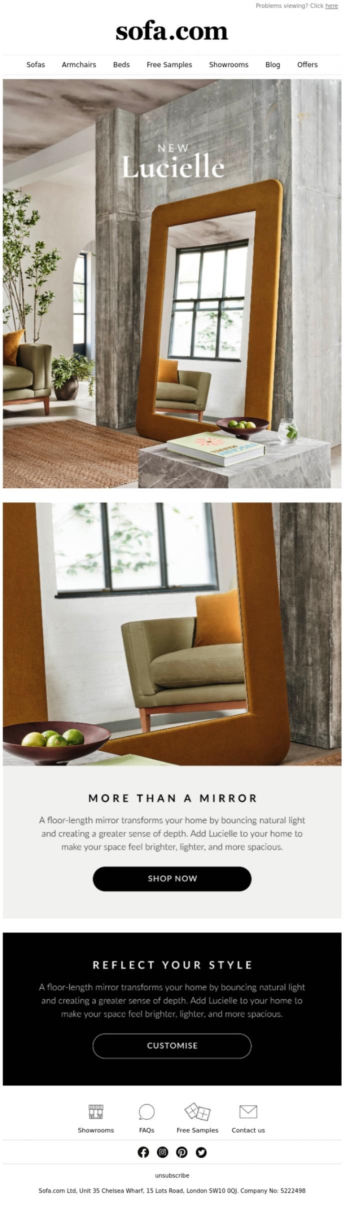 Email Design Inspiration from sofa.com, Introducing Lucielle, more than just a mirror