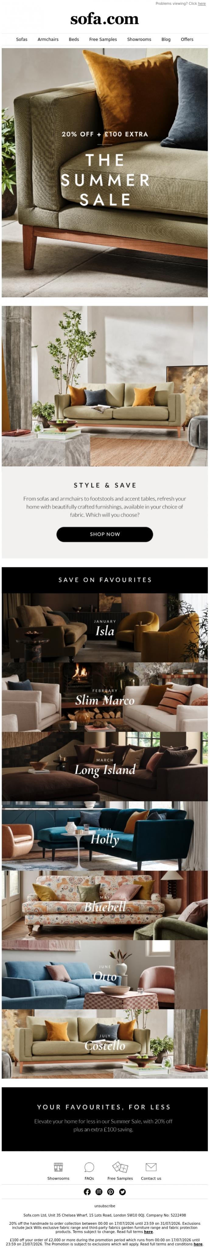 Email Design Inspiration from sofa.com, Our Summer Sale is Here!