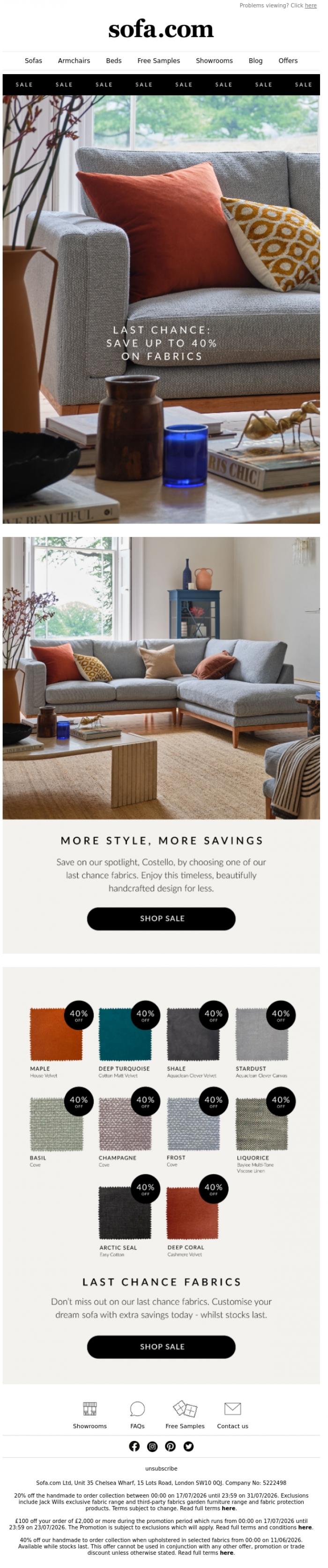 Email Design Inspiration from sofa.com, Extra Savings Inside
