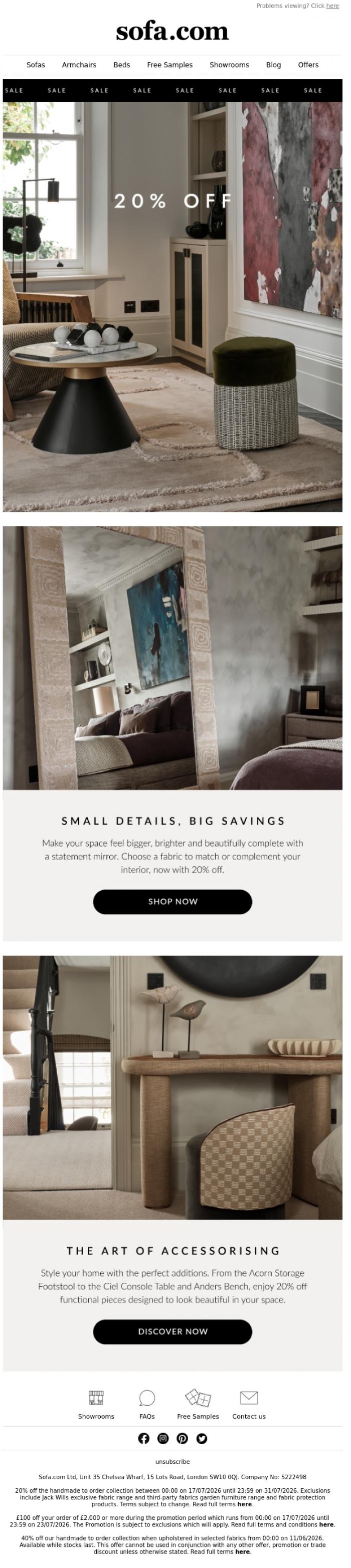 Email Design Inspiration from sofa.com, Save & Accessorise
