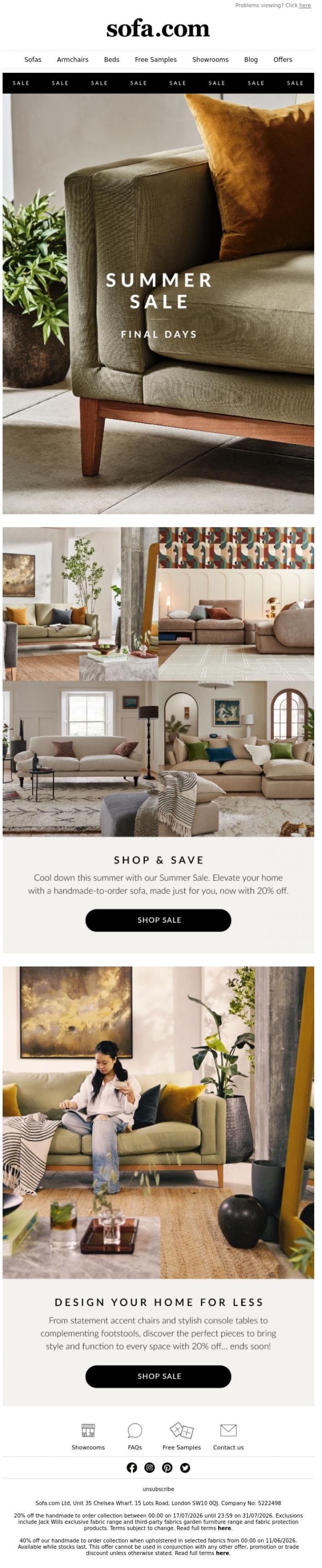 Email Design Inspiration from sofa.com, Our Summer Sale Ends Soon...Don't Miss Out
