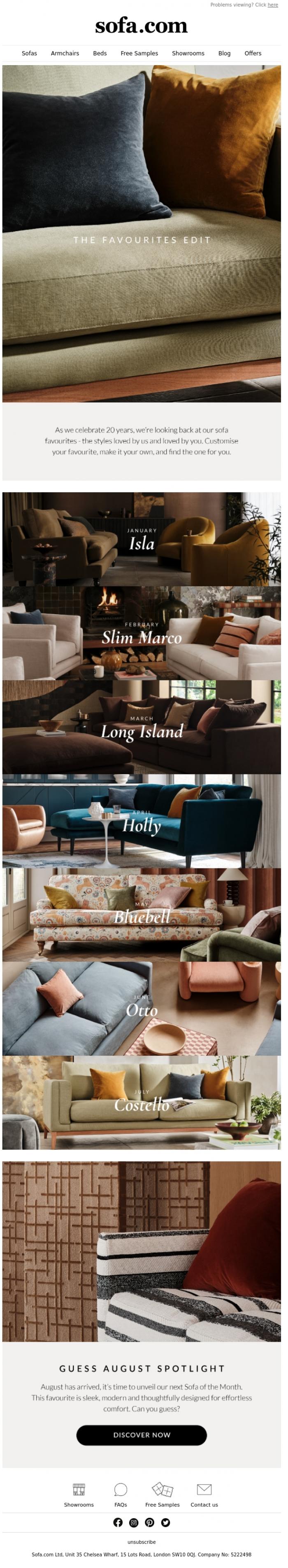 Email Design Inspiration from sofa.com, The Favourites Edit: Through the Months