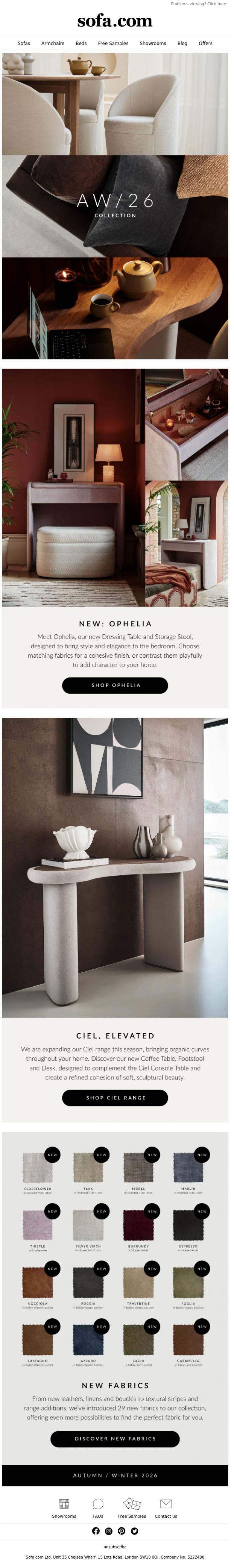 Email Design Inspiration from sofa.com, AW26 has arrived at sofa.com