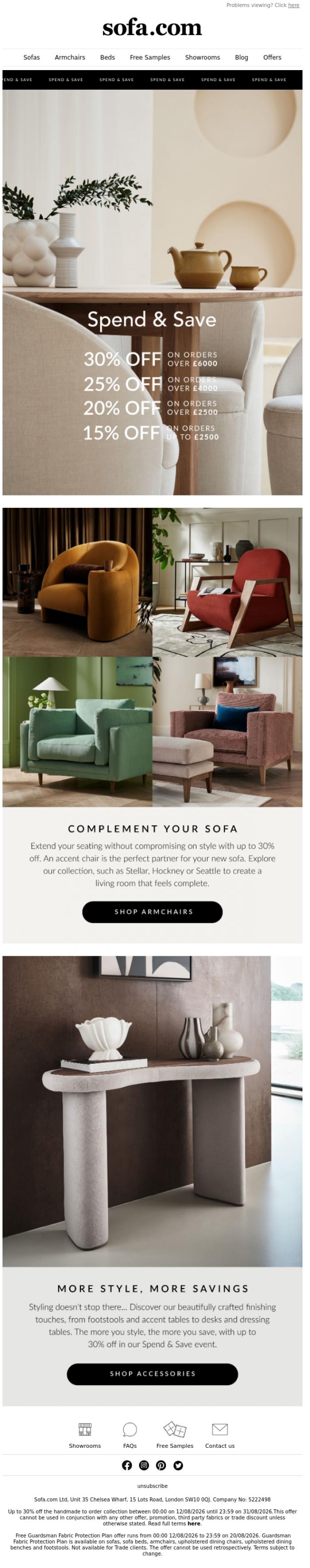 Email Design Inspiration from sofa.com, Style Your Sofa For Less