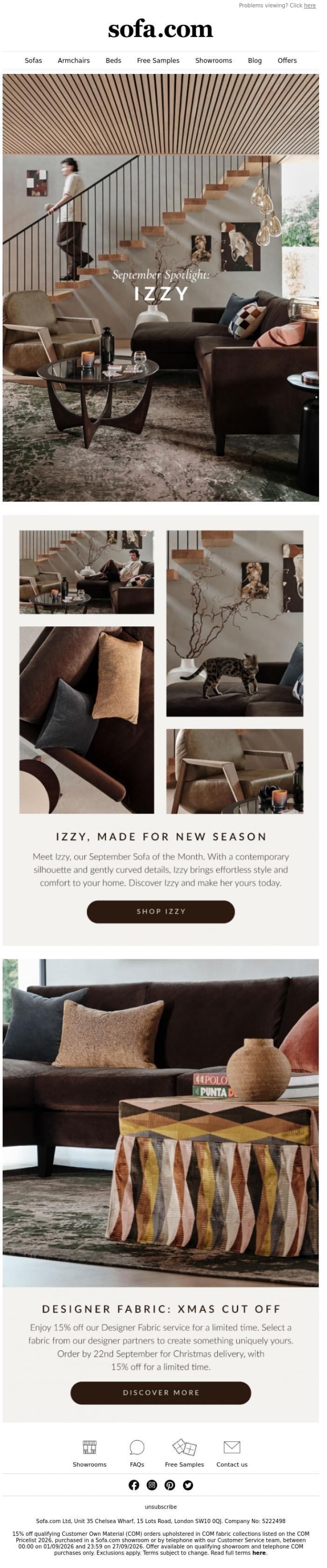 Email Design Inspiration from sofa.com, September Sofa Spotlight: Izzy